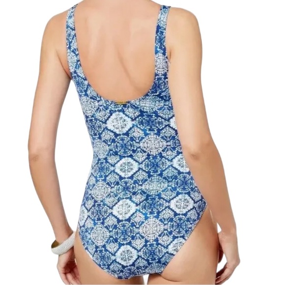 LAUREN Ralph Lauren Aegean Tile Loop Front Over The Shoulder One-Piece Swimsuit - Picture 12 of 14